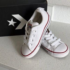 Converse Kids CTAS Street Slip White Low-Top Sneakers with Red and Navy Stripe